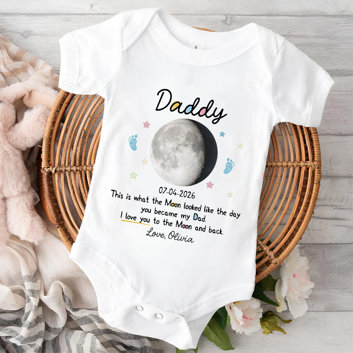 Custom Moon Phase 1st Fathers Day Gift - Personalized Custom Baby Onesie - Image 5