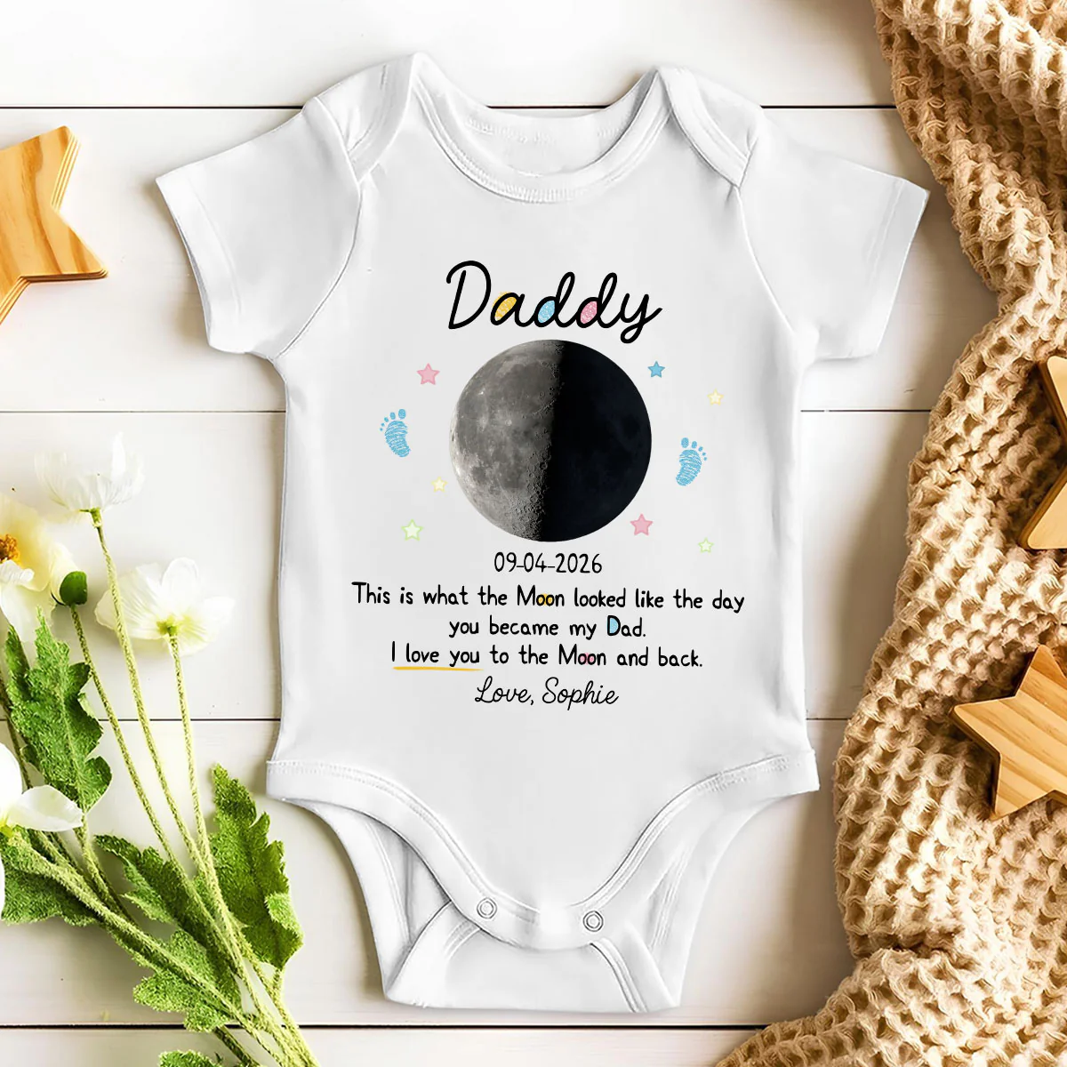 Custom Moon Phase 1st Fathers Day Gift - Personalized Custom Baby Onesie - Image 6