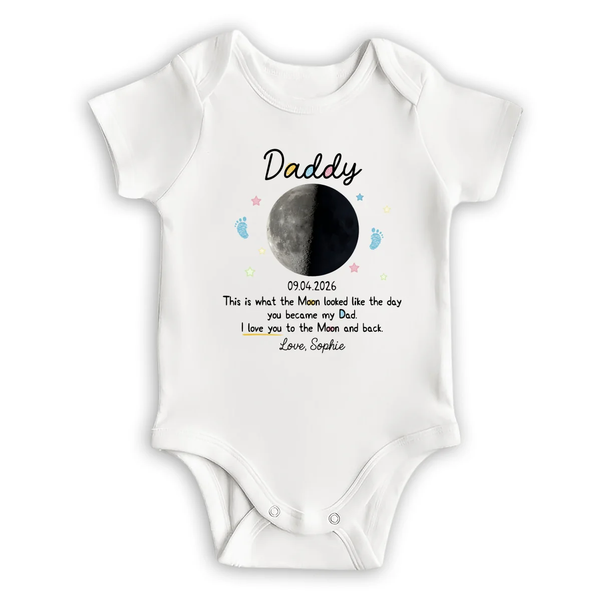Custom Moon Phase 1st Fathers Day Gift - Personalized Custom Baby Onesie - Image 9