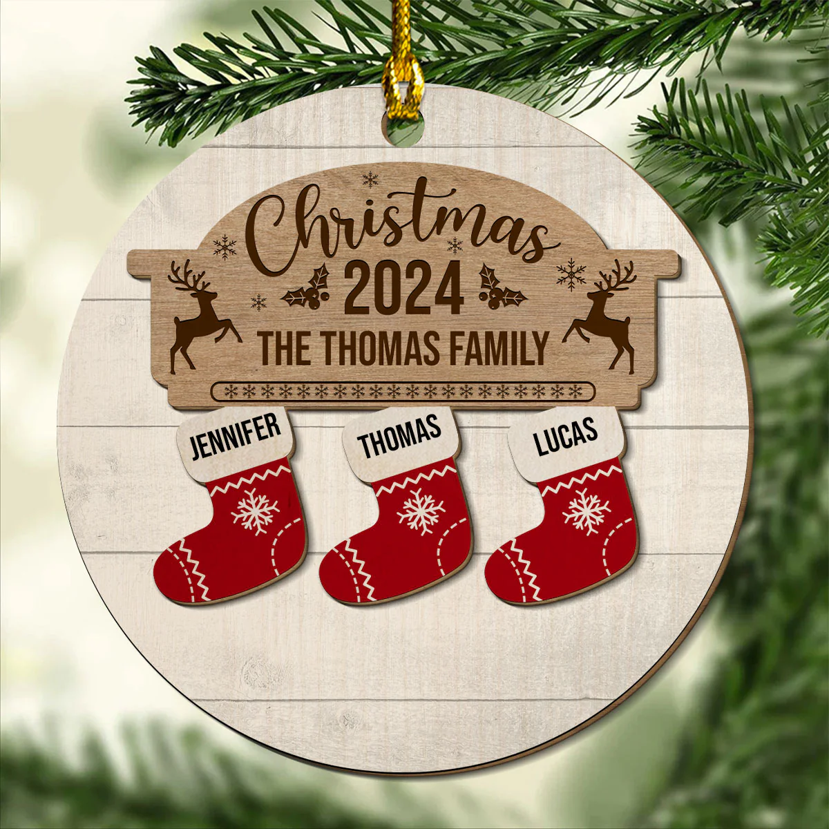 Custom Name Christmas Socks - Personalized Custom 2-layered Wood Ornament - Image 2