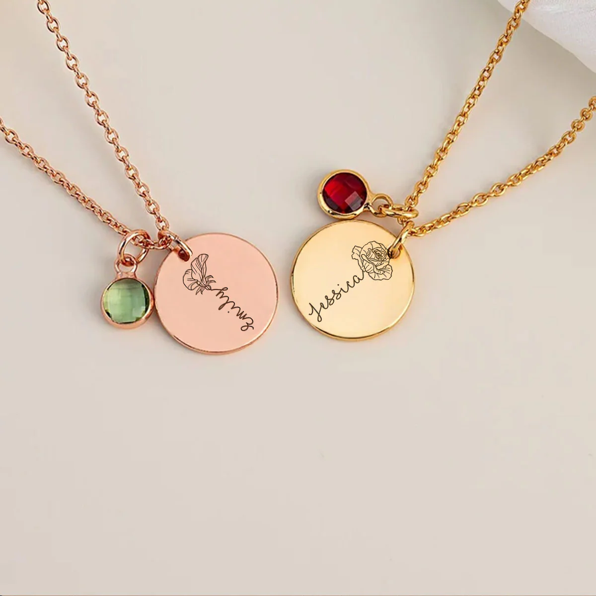 Custom Name Flower - Personalized Custom Birthstone Necklace - Image 5