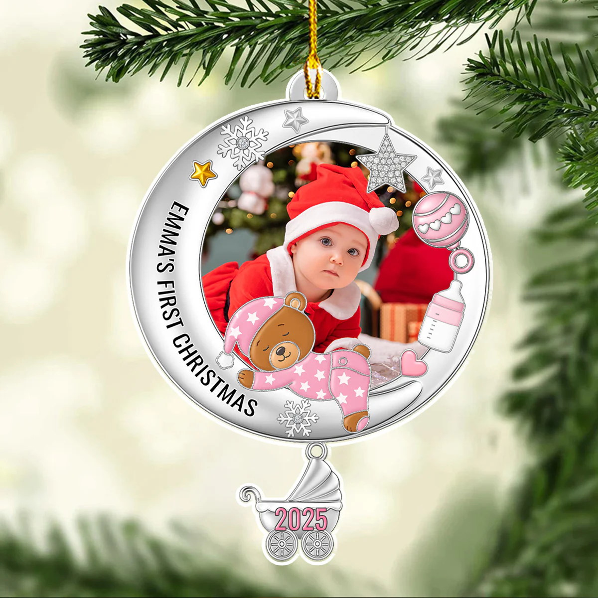 Cute Baby In The Moon Christmas - Personalized Custom Acrylic Ornament