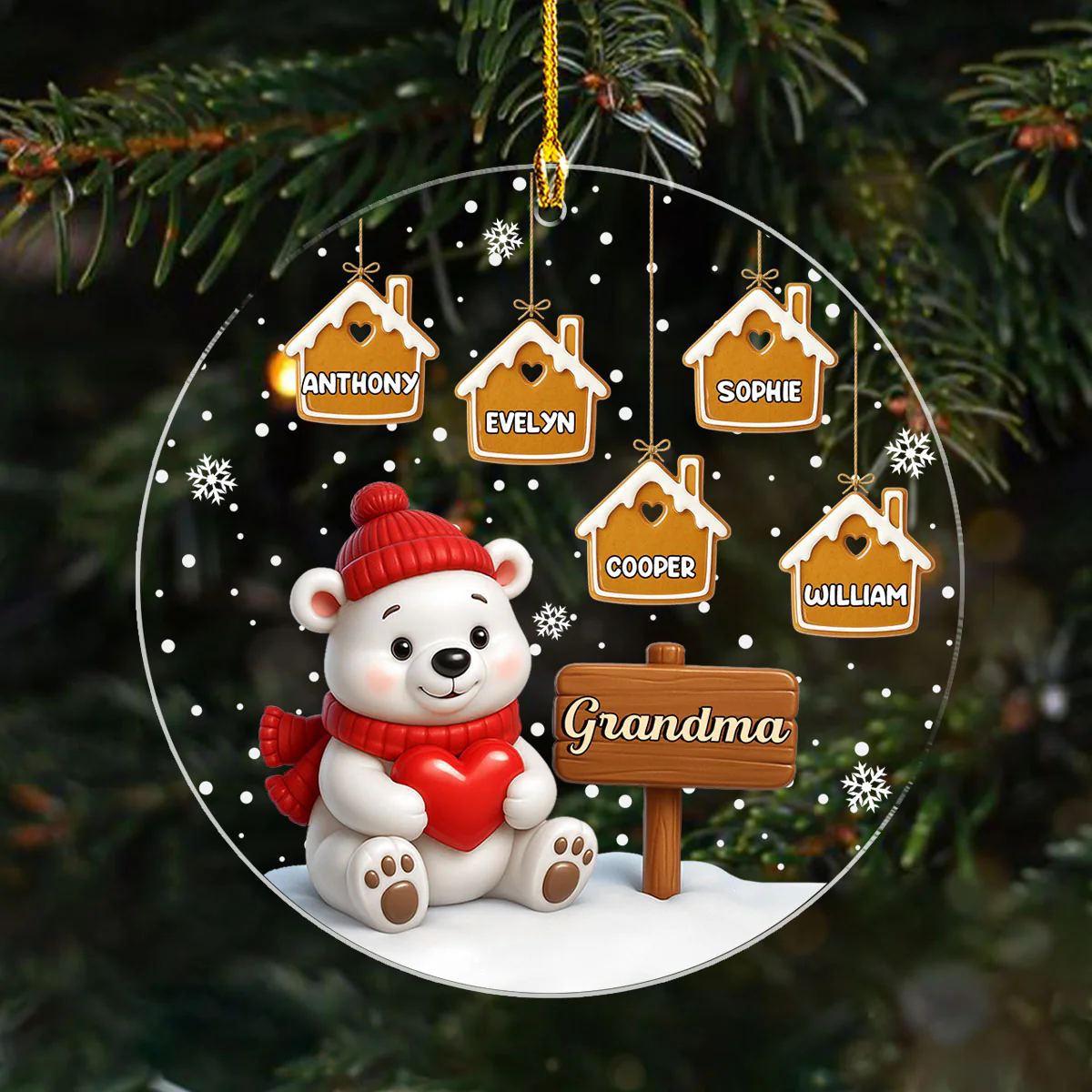 Cute Bear Holding Heart - Personalized Custom Acrylic Ornament - Image 5