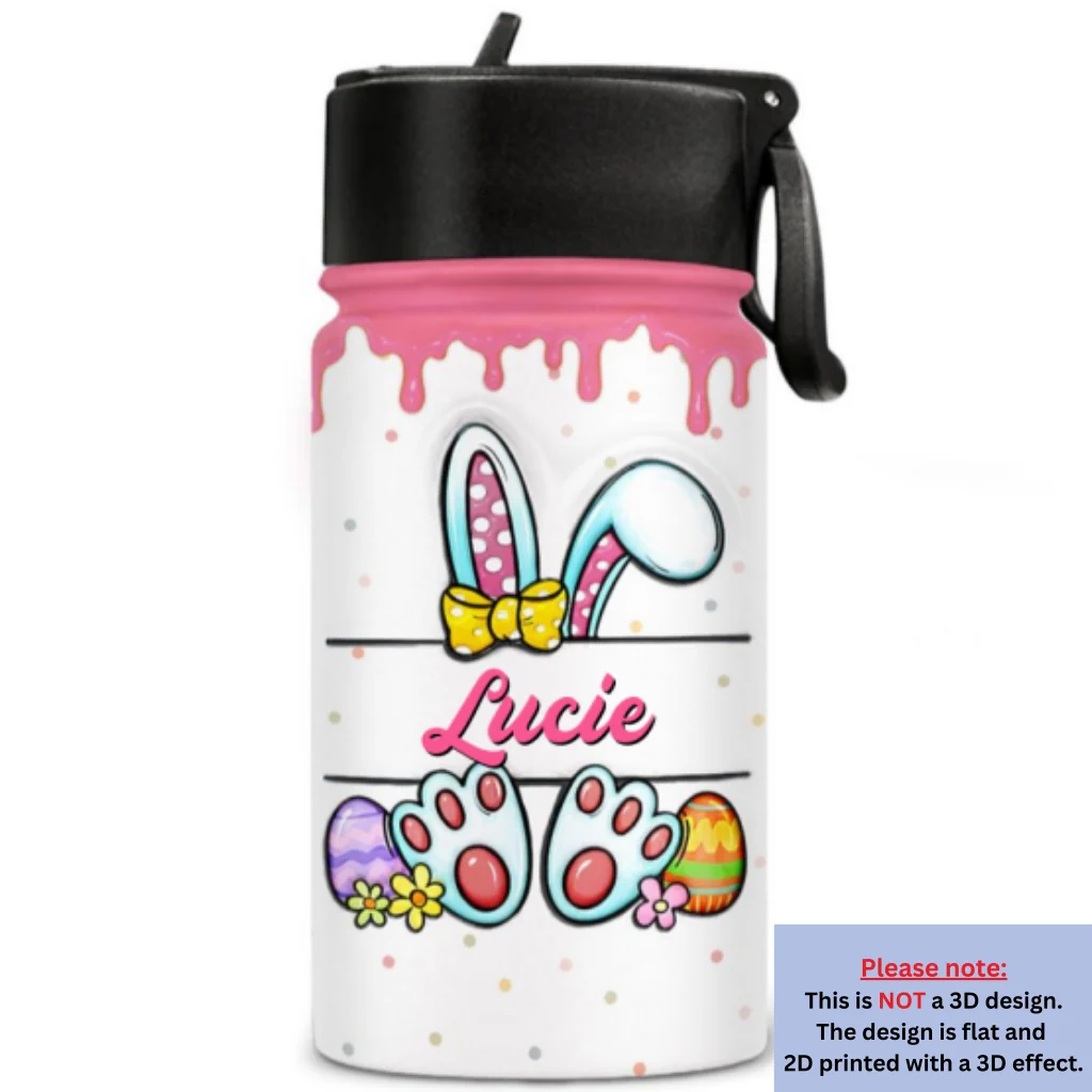 Cute Bunny Easter Eggs - Personalized Custom 3D Inflated Effect Kids Water Bottle - Image 6
