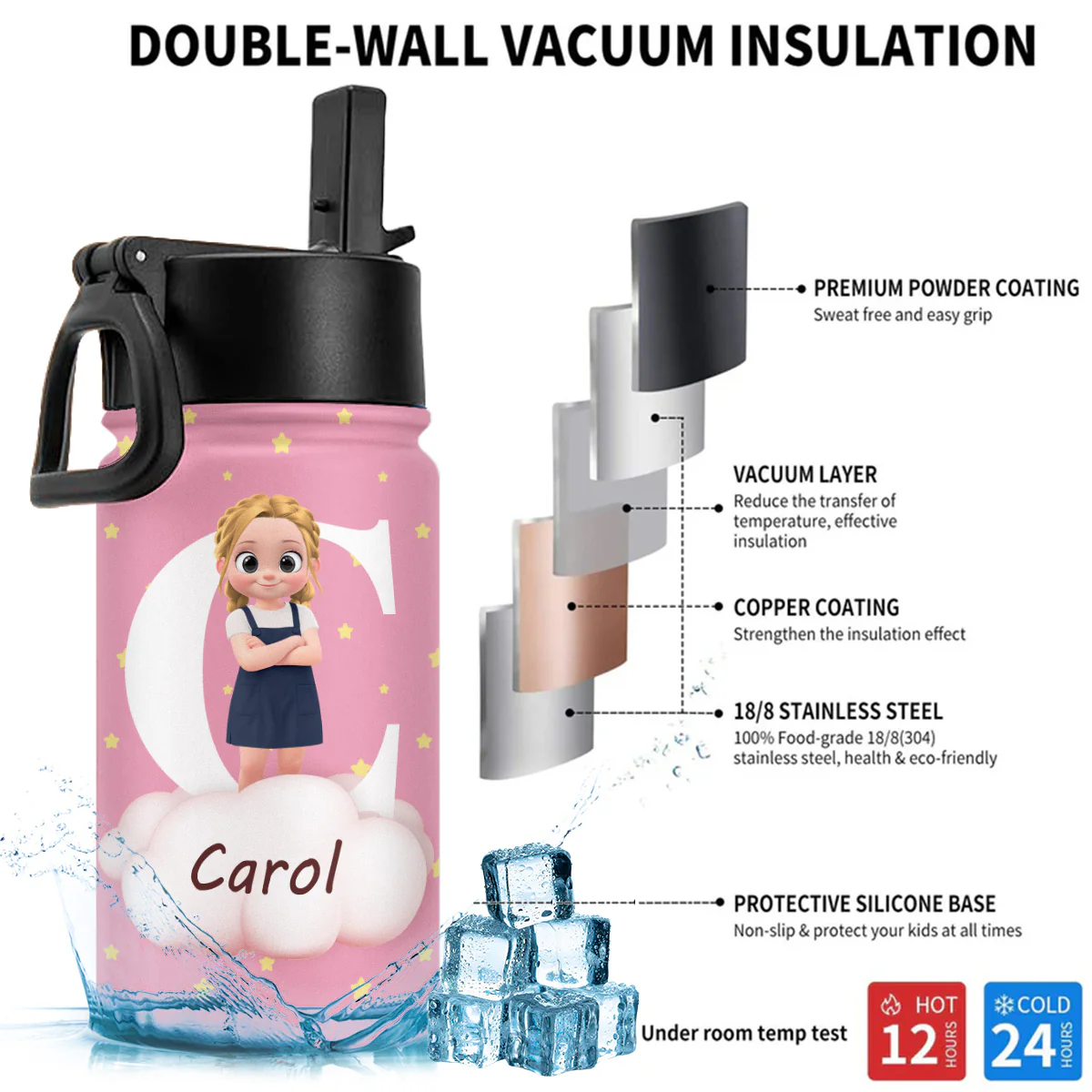 Cute Kid With Cloudy - Personalized Custom Kids Water Bottle - Image 5