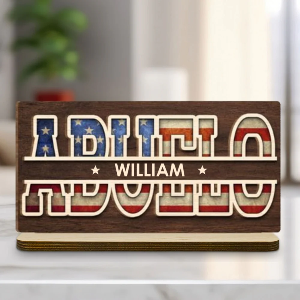 Dad America - Personalized Custom 2-Layer Wood Plaque With Flat Base - Image 6