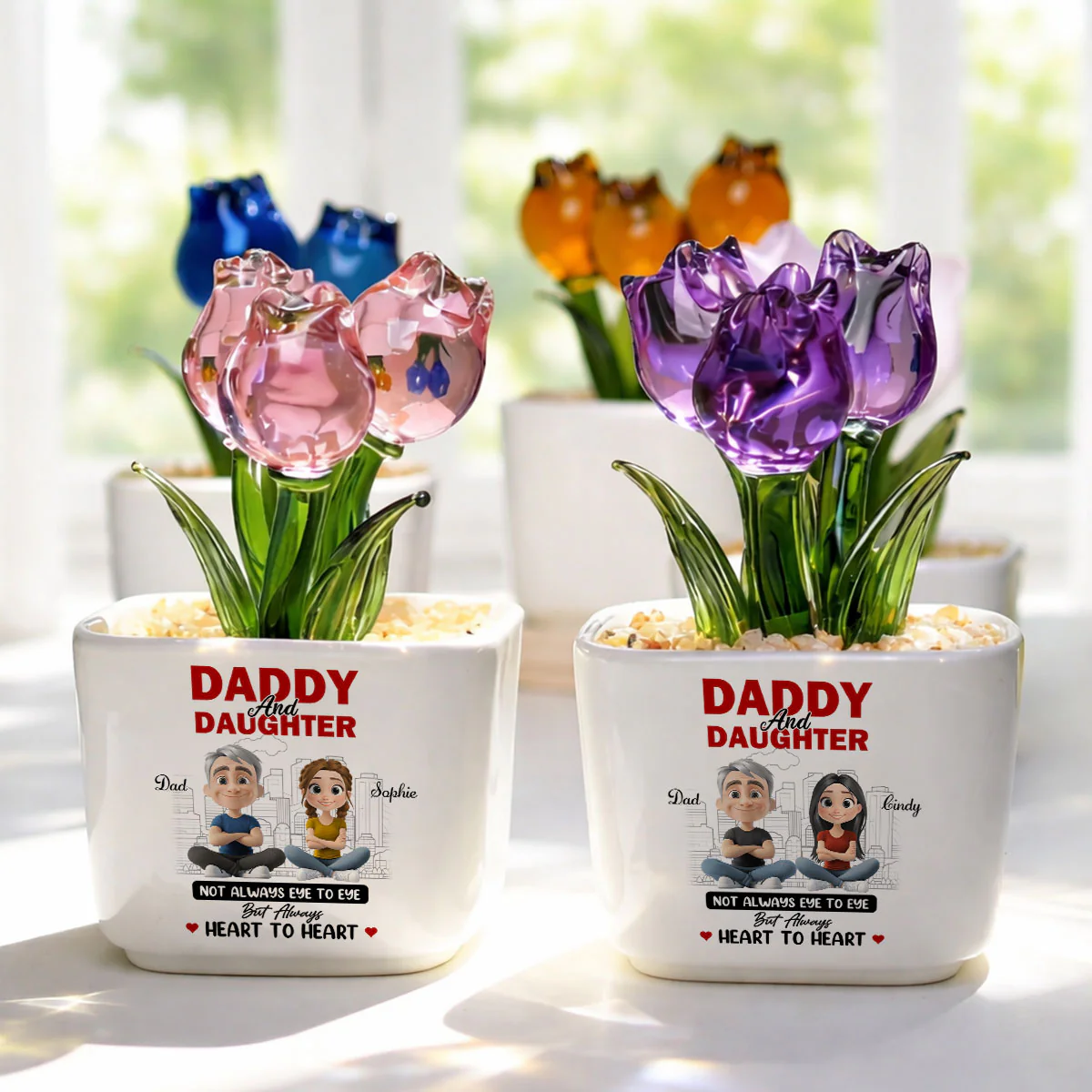 Dad And Daughter Always Together - Personalized Custom Glass Everlasting Tulips - Image 3