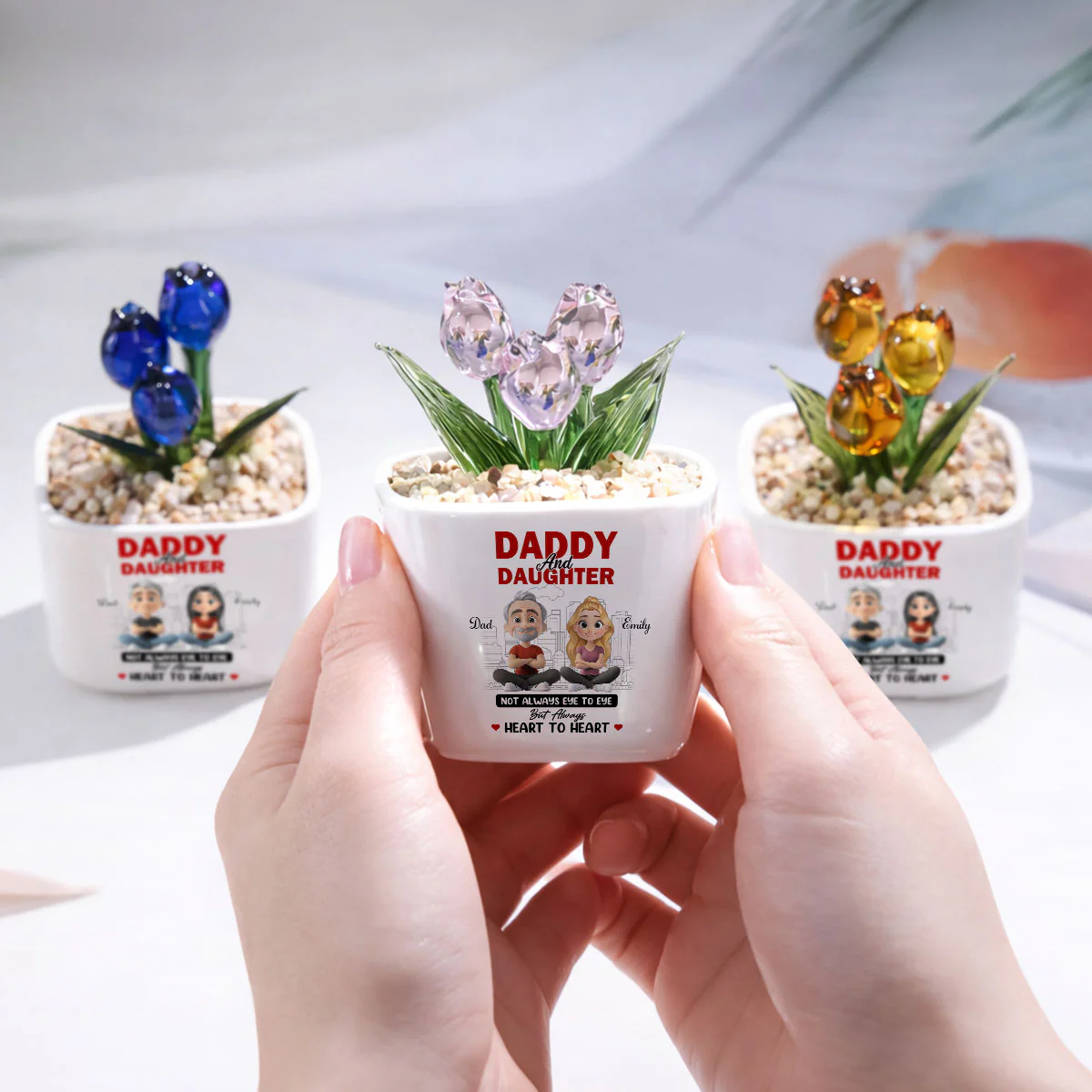Dad And Daughter Always Together - Personalized Custom Glass Everlasting Tulips - Image 5
