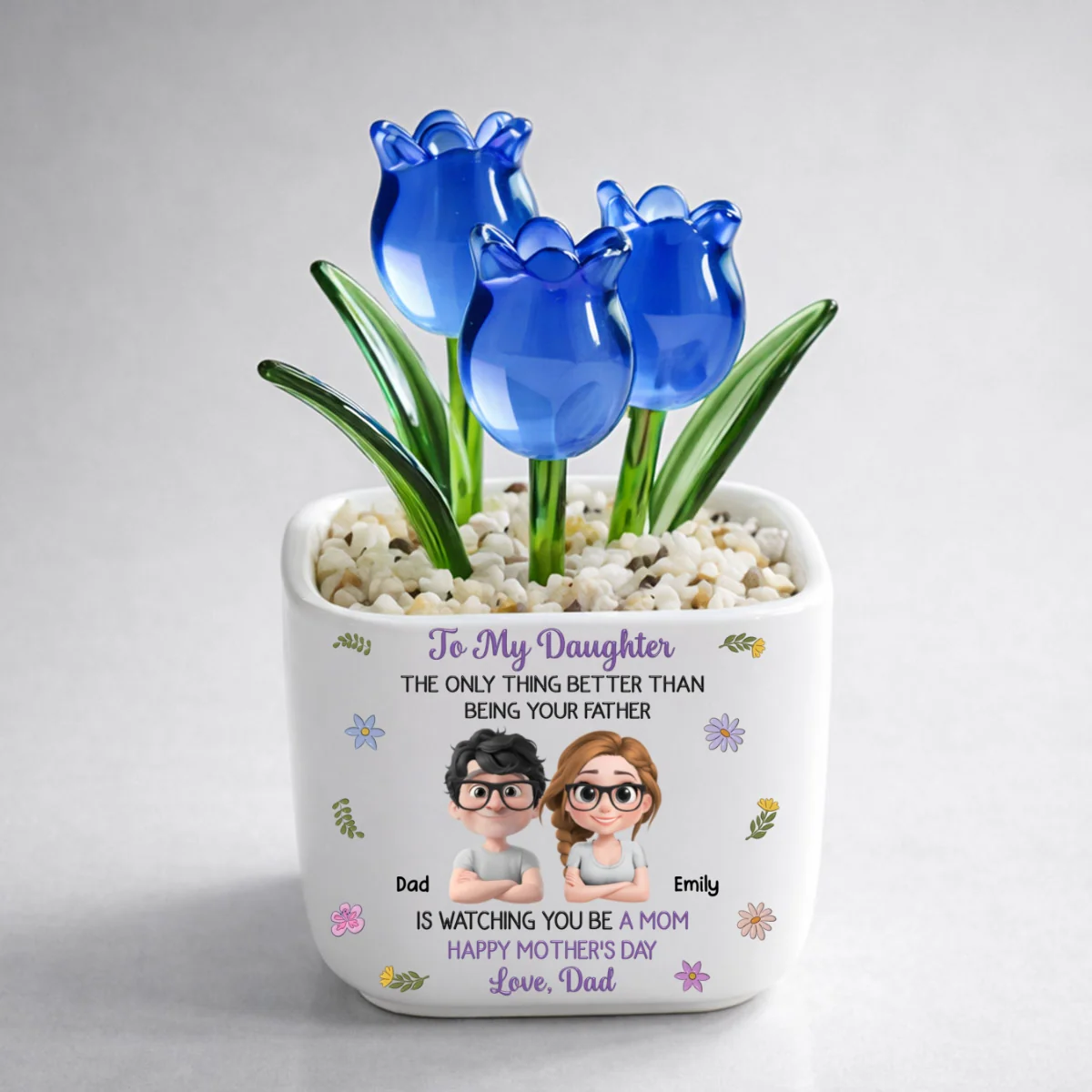 Dad And Daughter Linked Together Cartoon - Personalized Custom Glass Everlasting Tulips - Image 10