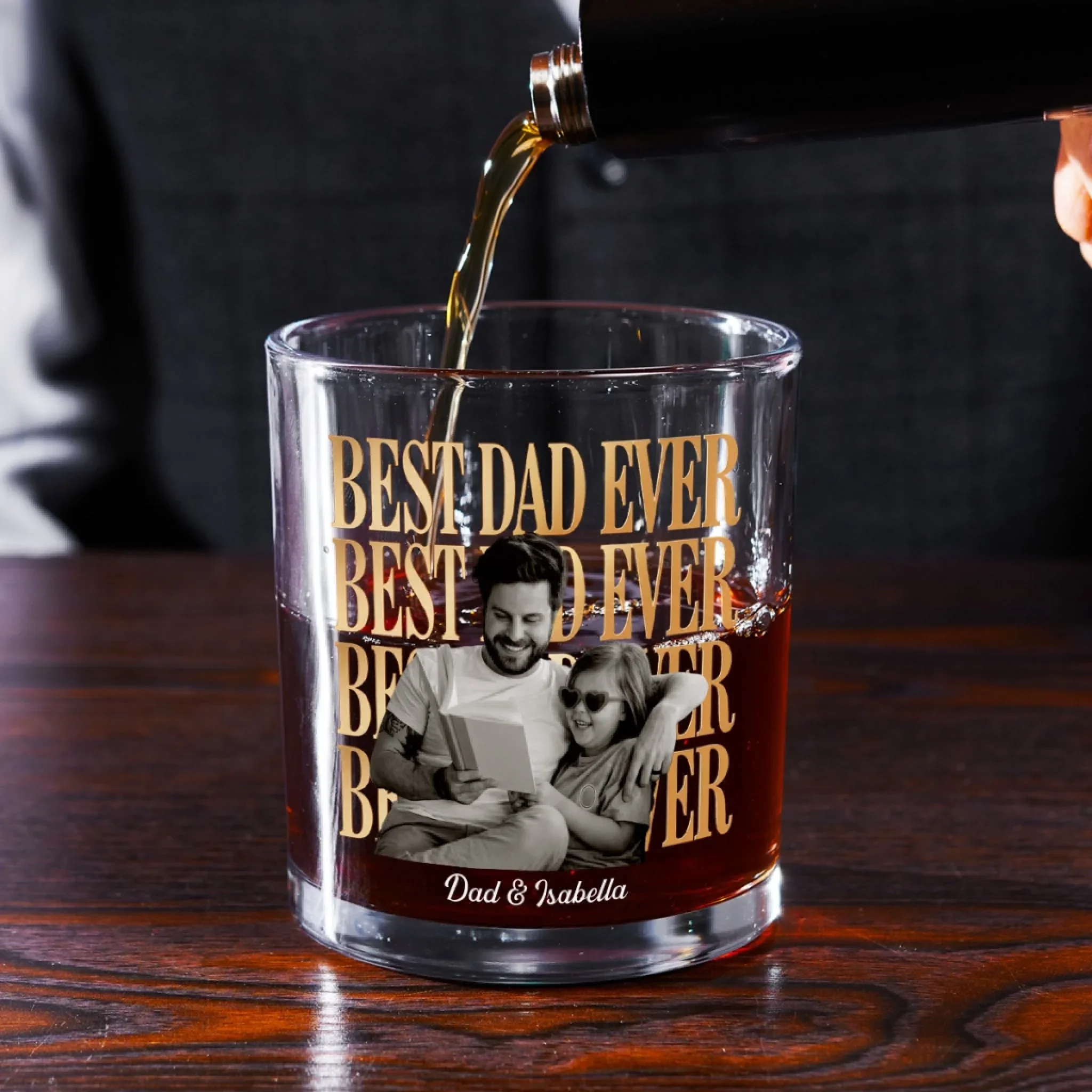 Dad And Kid Minimalist - Personalized Custom Whiskey Glass - Image 3