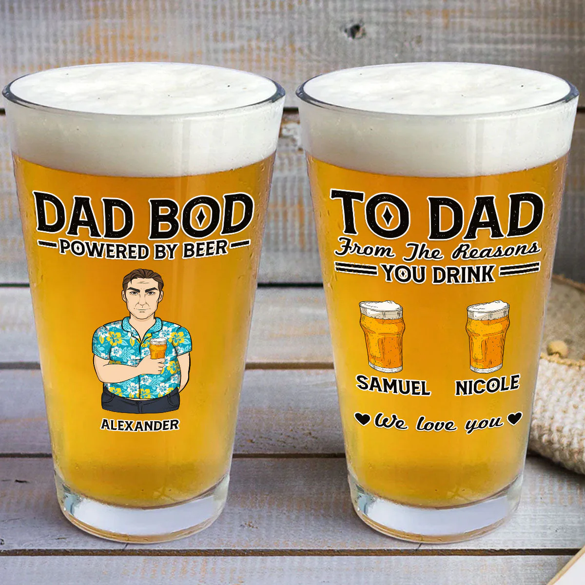 Dad Bod Powered By Beer - Personalized Custom Beer Glass - Image 3
