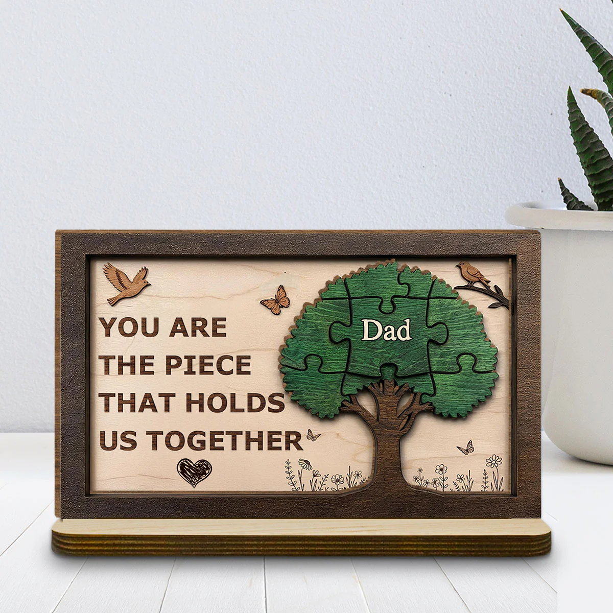 Dad Builds Family Bonds - Personalized Custom 2-Layer Wood Plaque With Flat Base - Image 2