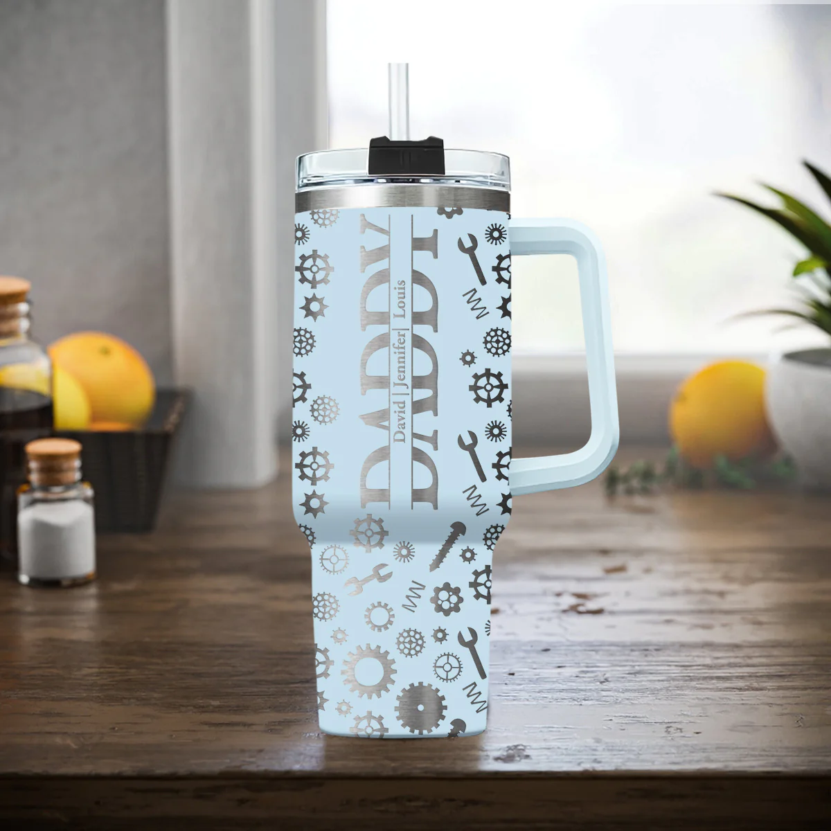 Dad Built With Love - Personalized Custom Engraved 40oz Tumbler With Handle - Image 2