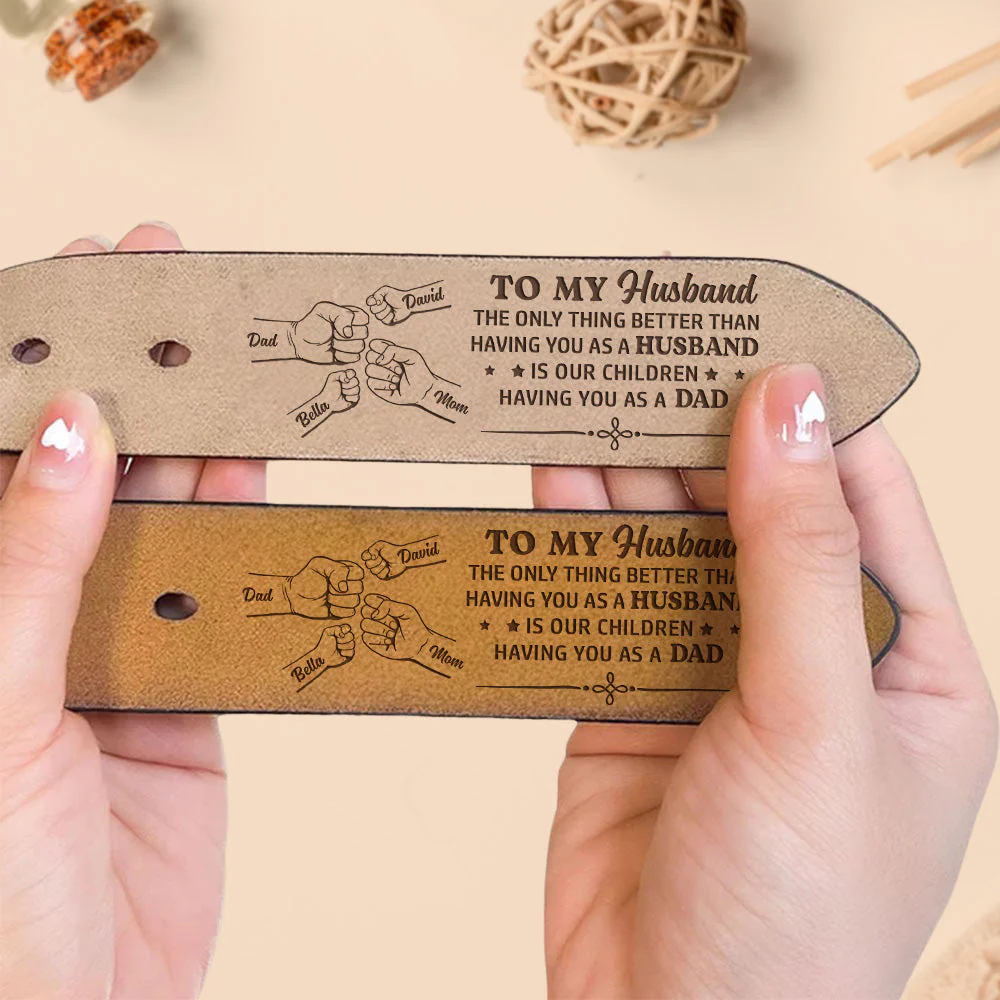 Dad Of Our Children  - Personalized Engraved Leather Belt - Image 2