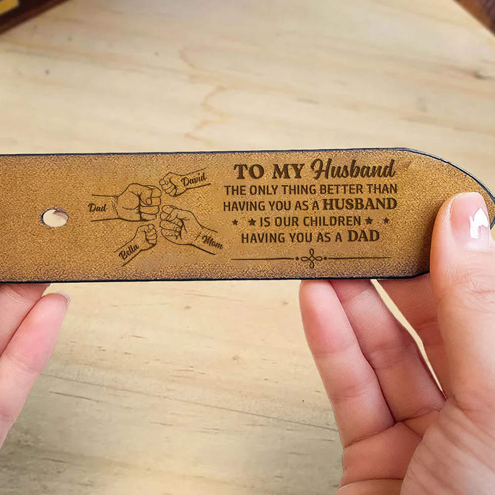 Dad Of Our Children  - Personalized Engraved Leather Belt - Image 3