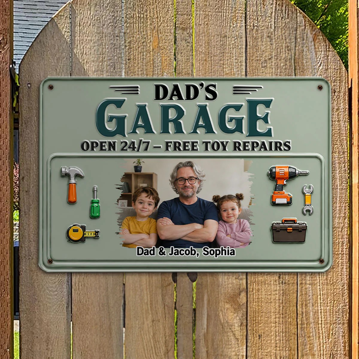 Dad Papa Garage Photo - Personalized Custom Metal Sign - Image 2