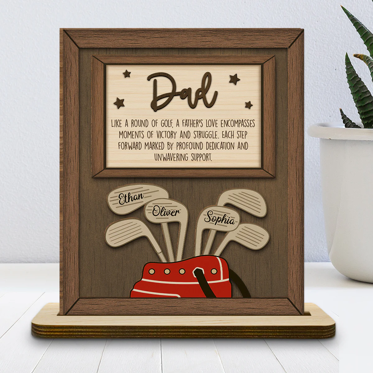Dad Swings With Steady Love - Personalized Custom 2-Layer Wood Plaque With Flat Base - Image 2