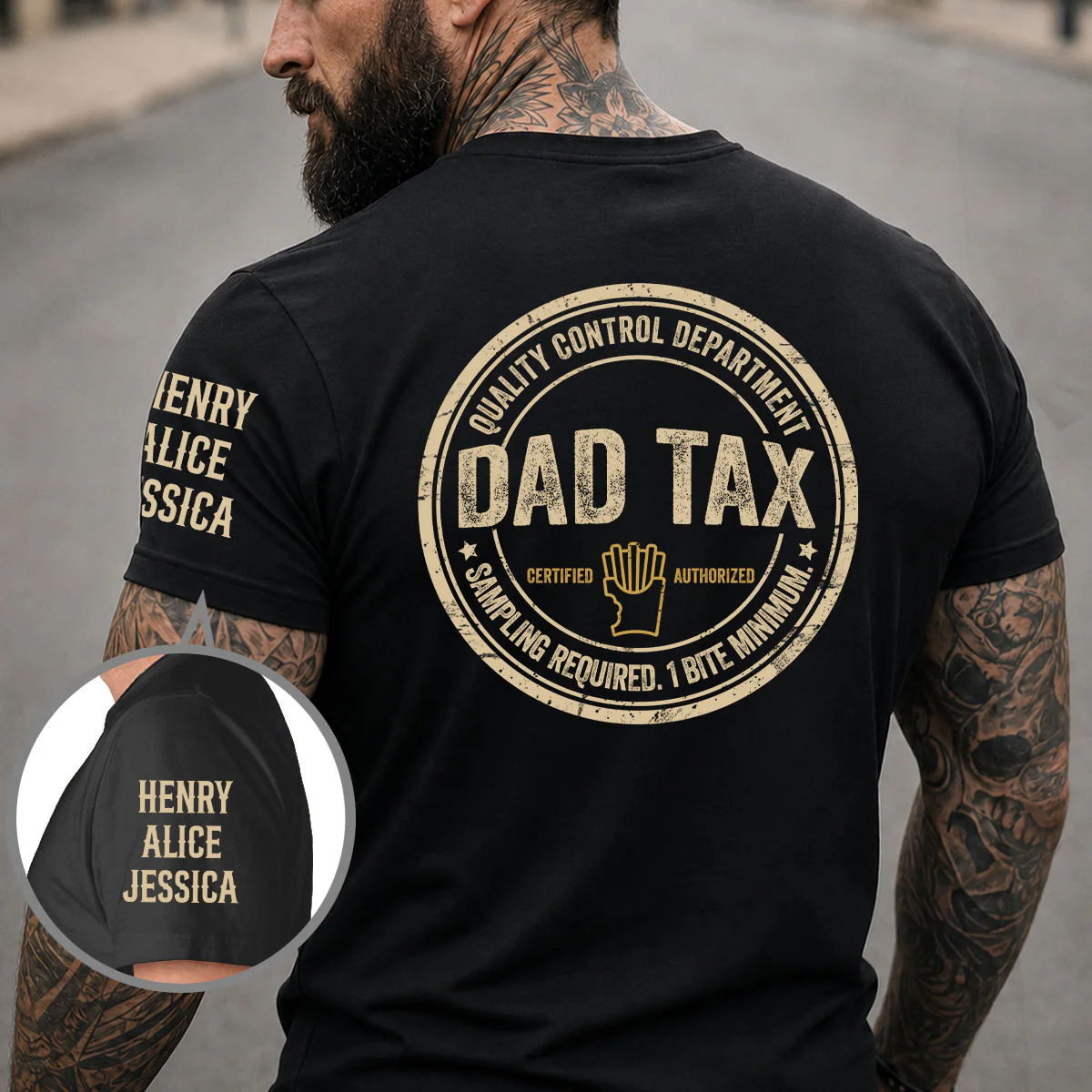 Dad Tax Funny - Personalized Custom Shirt With Design On Sleeve - Image 2