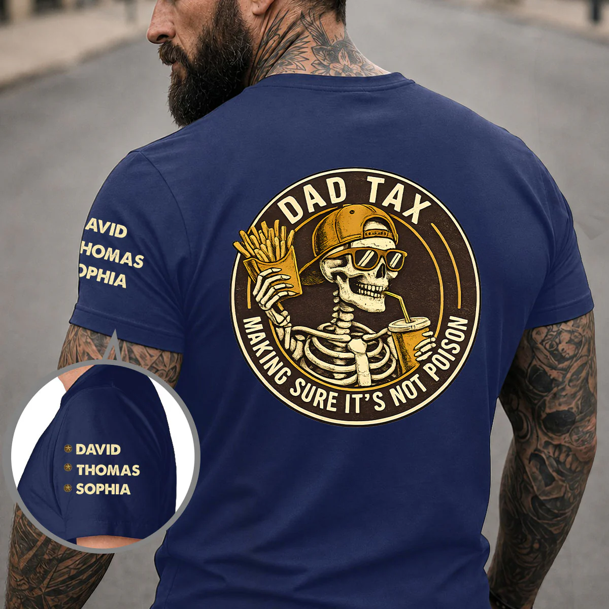 Dad Tax Vintage - Personalized Custom Shirt With Design On Sleeve - Image 3