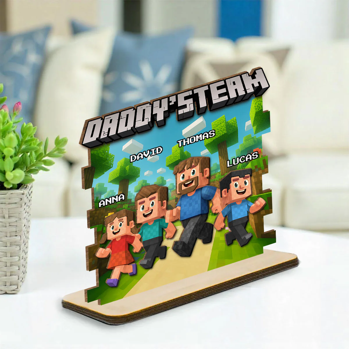 Dad Team - Personalized Custom 2-Layer Wood Plaque With Flat Base - Image 3