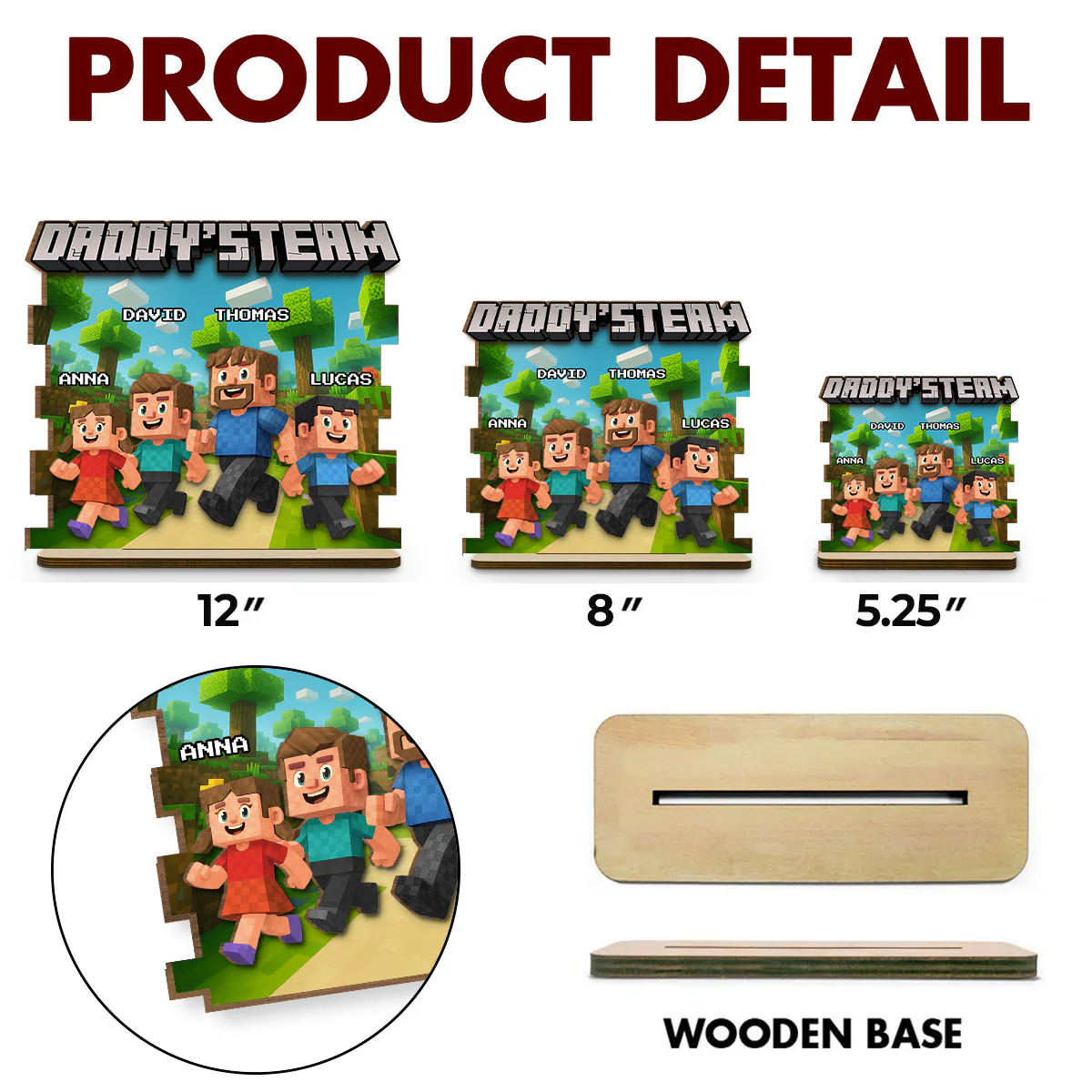 Dad Team - Personalized Custom 2-Layer Wood Plaque With Flat Base - Image 6