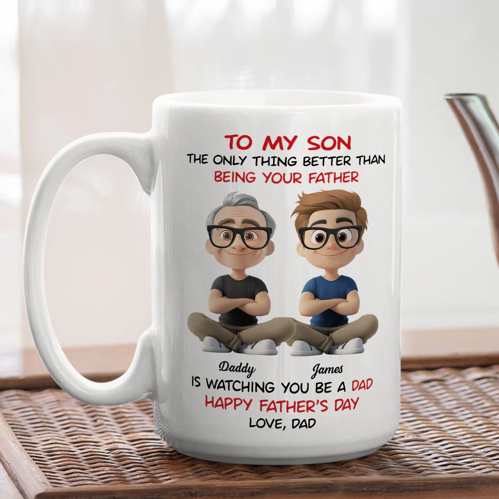 Dad To My Son Cartoonize - Personalized Custom Coffee Mug - Image 4