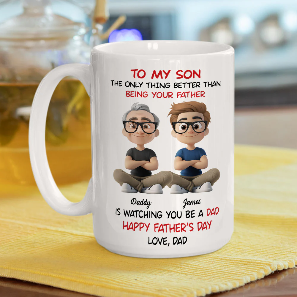 Dad To My Son Cartoonize - Personalized Custom Coffee Mug - Image 5
