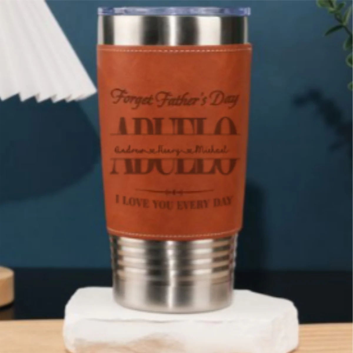 Dad We Love You Everyday - Personalized Custom Engraved Leather Tumbler - Image 7