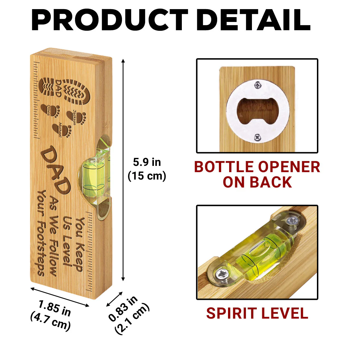 Dad You Keep Me Level - Personalized Custom Engraved Wooden Spirit Level Bottle Opener - Image 5