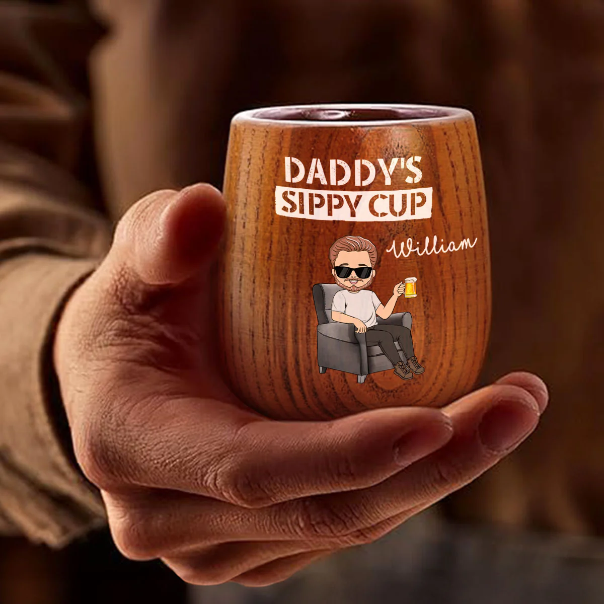 Daddy Grandpa Sippy Cup - Personalized Custom Wooden Whiskey Glass - Image 2