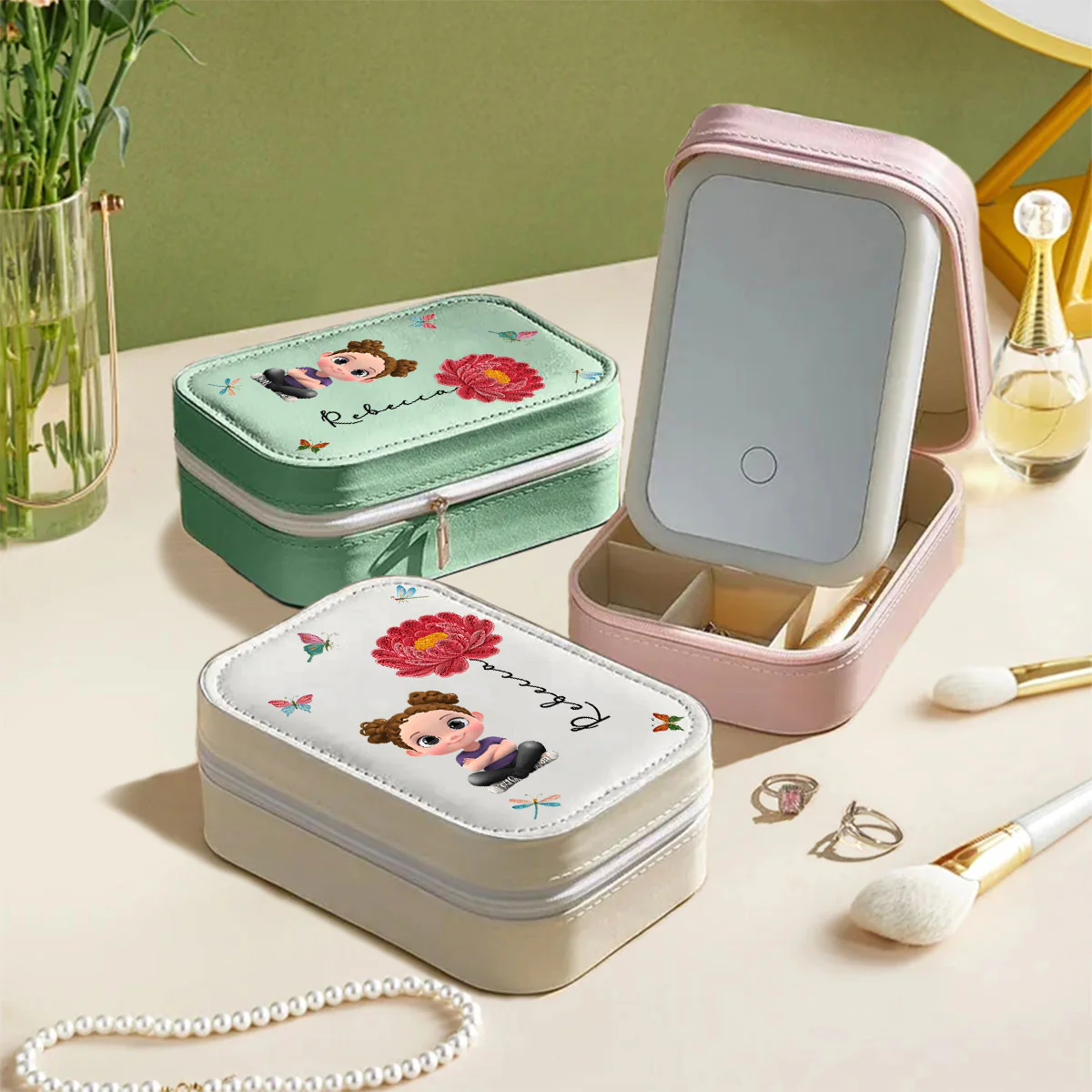 Darling Girl - Personalized Custom Jewelry Box With LED Mirror - Image 4