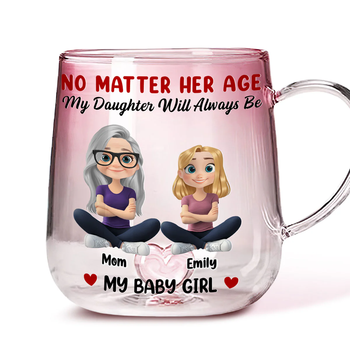 Daughter Of My Heart - Personalized Custom Pink Gradient Glass Mug