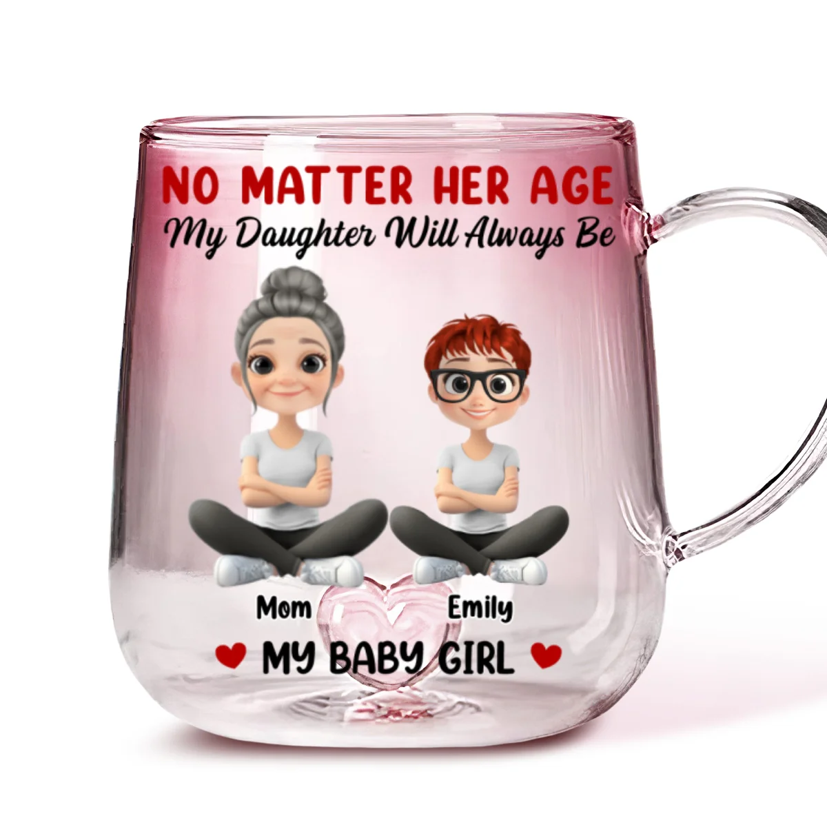 Daughter Of My Heart - Personalized Custom Pink Gradient Glass Mug - Image 5