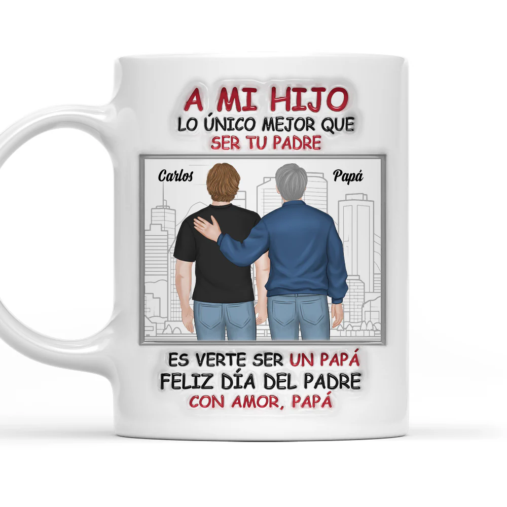 De Hijo A Gran Papá - Taza Personalizada con Efecto 3D Inflado