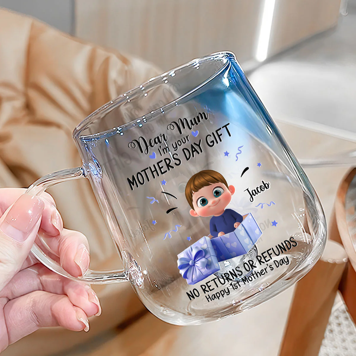 Dear Mum I Am Your Gift - Personalized Custom Blue Gradient Glass Mug - Image 2