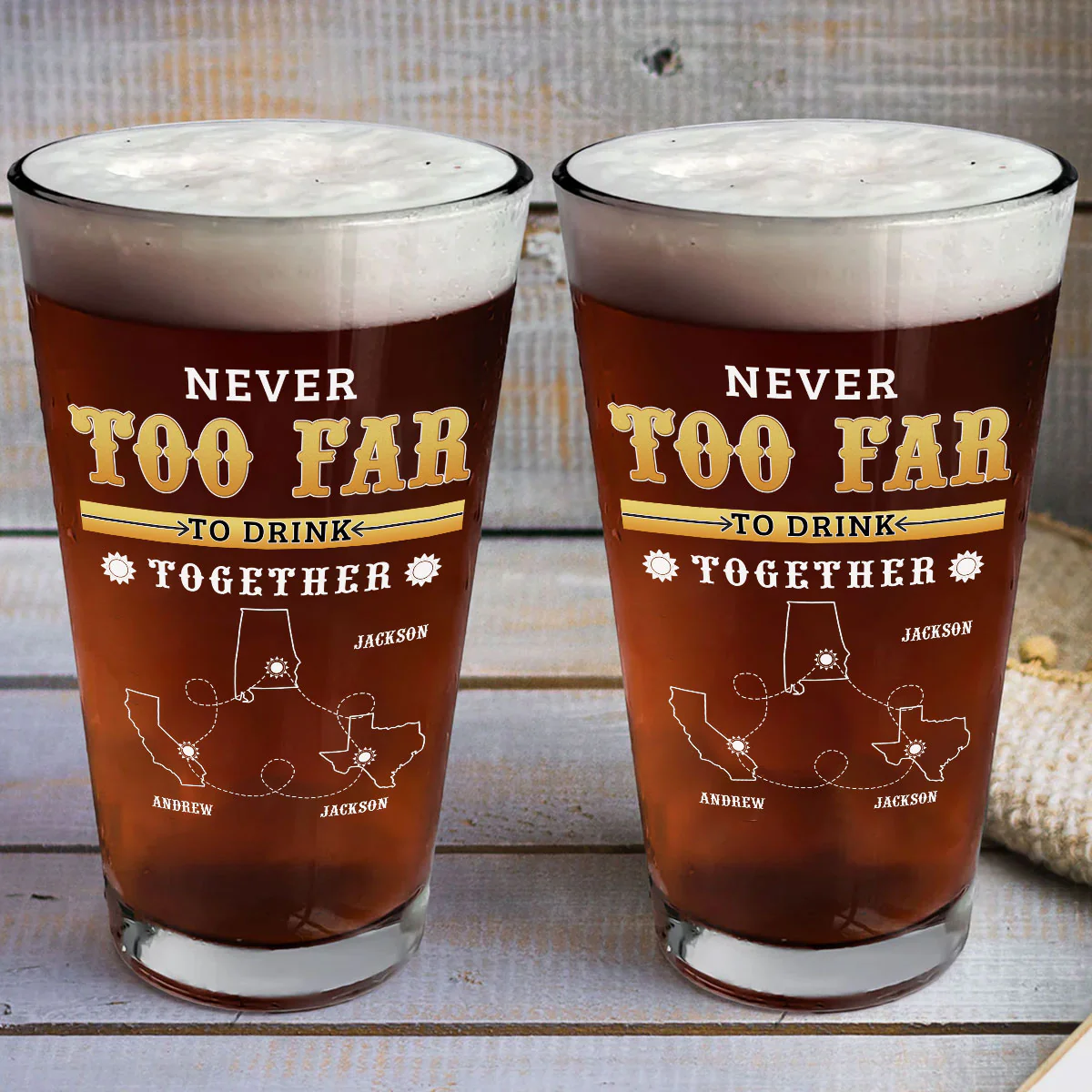 Distance Cannot Keep Us From Sharing A Drink - Personalized Custom Beer Glass - Image 3