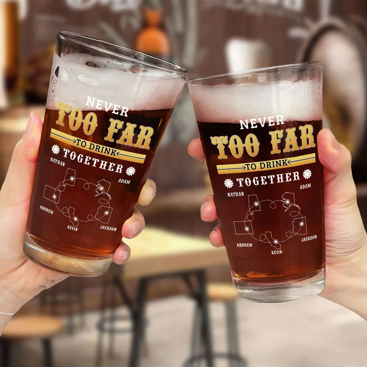 Distance Cannot Keep Us From Sharing A Drink - Personalized Custom Beer Glass - Image 5