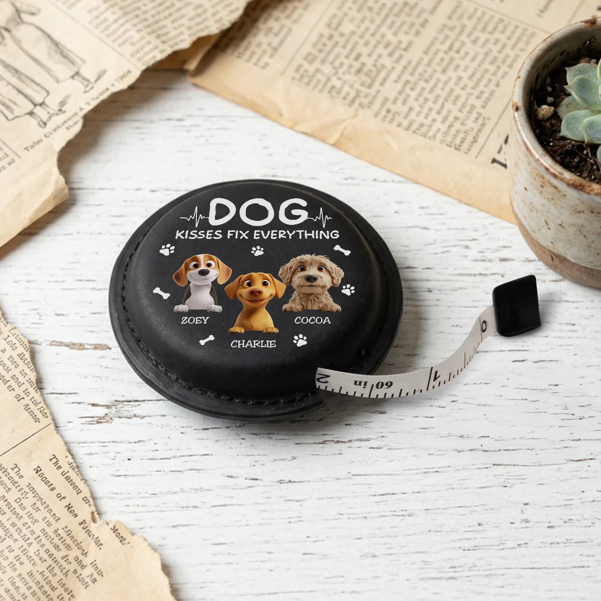 Dog Kisses - Personalized Custom Leather Tape Measure - Image 5
