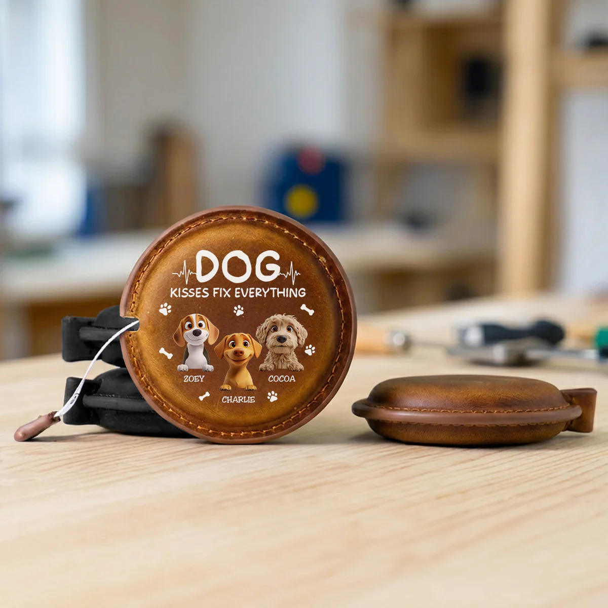Dog Kisses - Personalized Custom Leather Tape Measure - Image 7