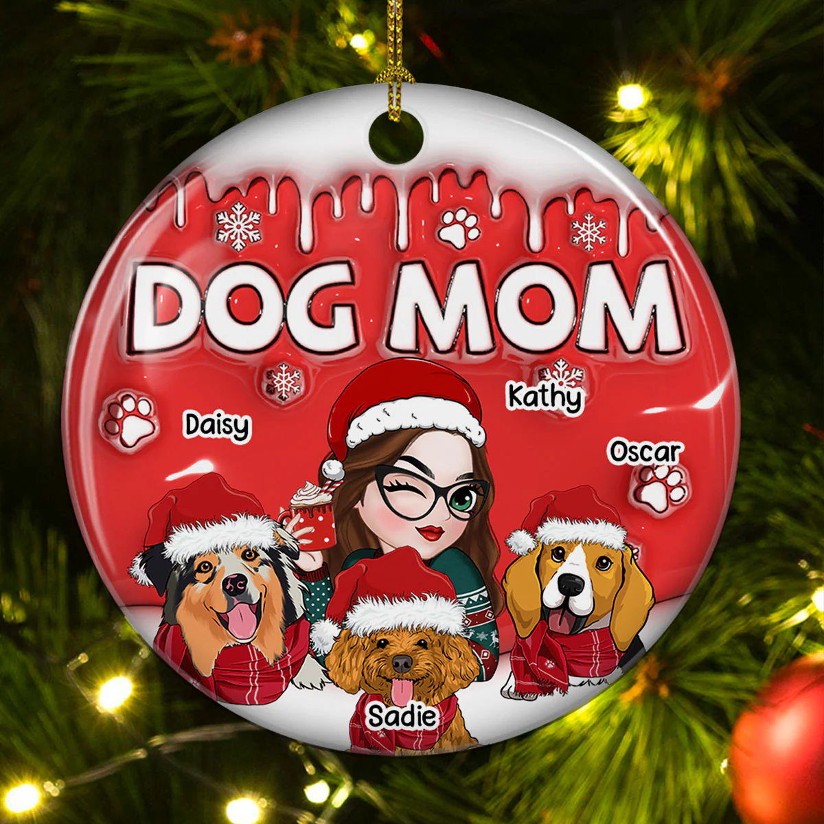 Dog Mom In Christmas - Personalized Custom 3D Inflated Effect Ceramic Ornament - Image 4