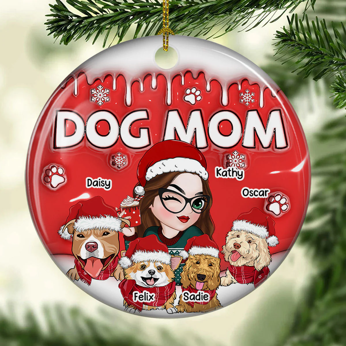 Dog Mom In Christmas - Personalized Custom 3D Inflated Effect Ceramic Ornament - Image 5
