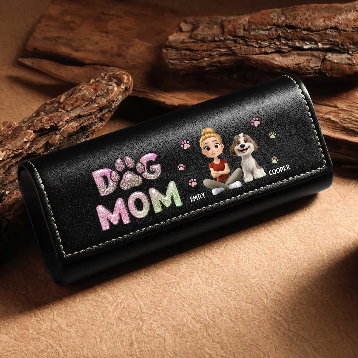 Dog Mom Lovely Chibi - Personalized Custom Leather Eyeglass Case - Image 2