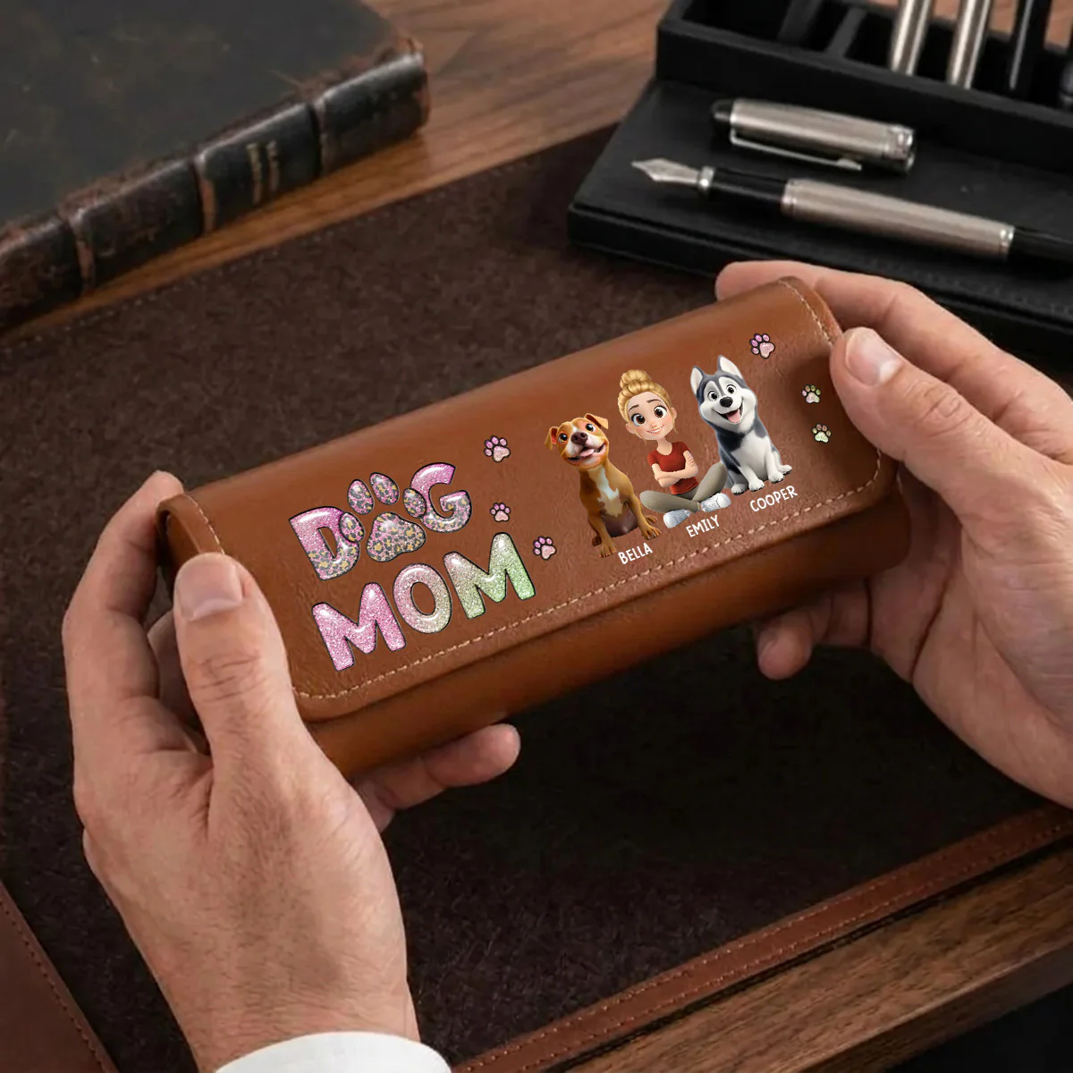Dog Mom Lovely Chibi - Personalized Custom Leather Eyeglass Case - Image 3