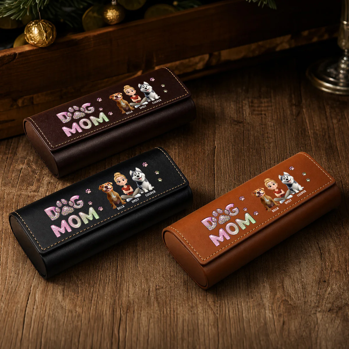 Dog Mom Lovely Chibi - Personalized Custom Leather Eyeglass Case - Image 4