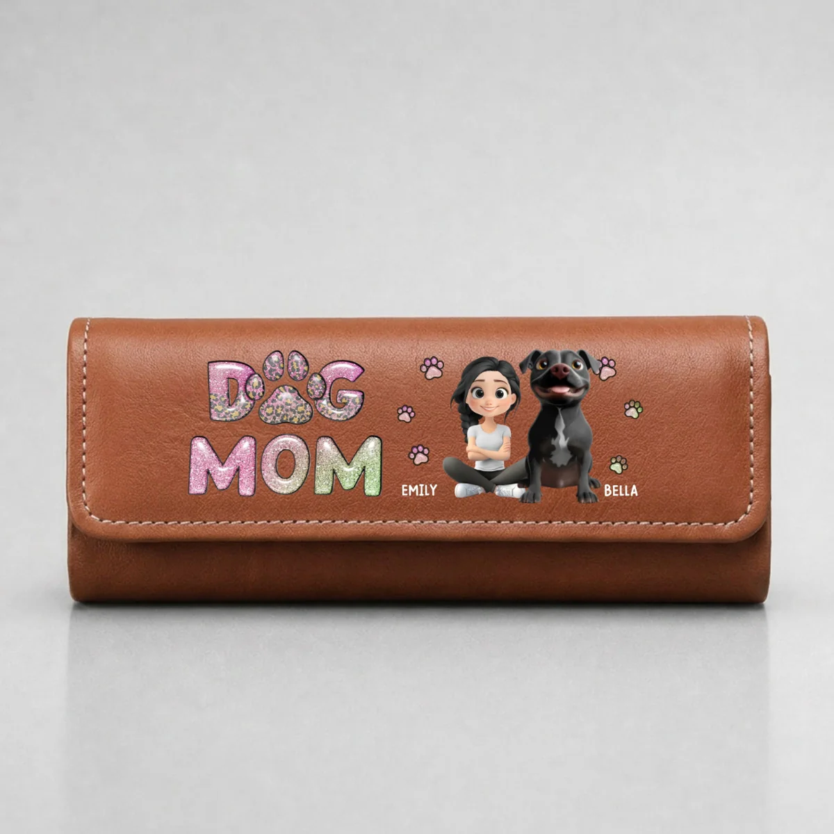 Dog Mom Lovely Chibi - Personalized Custom Leather Eyeglass Case - Image 9