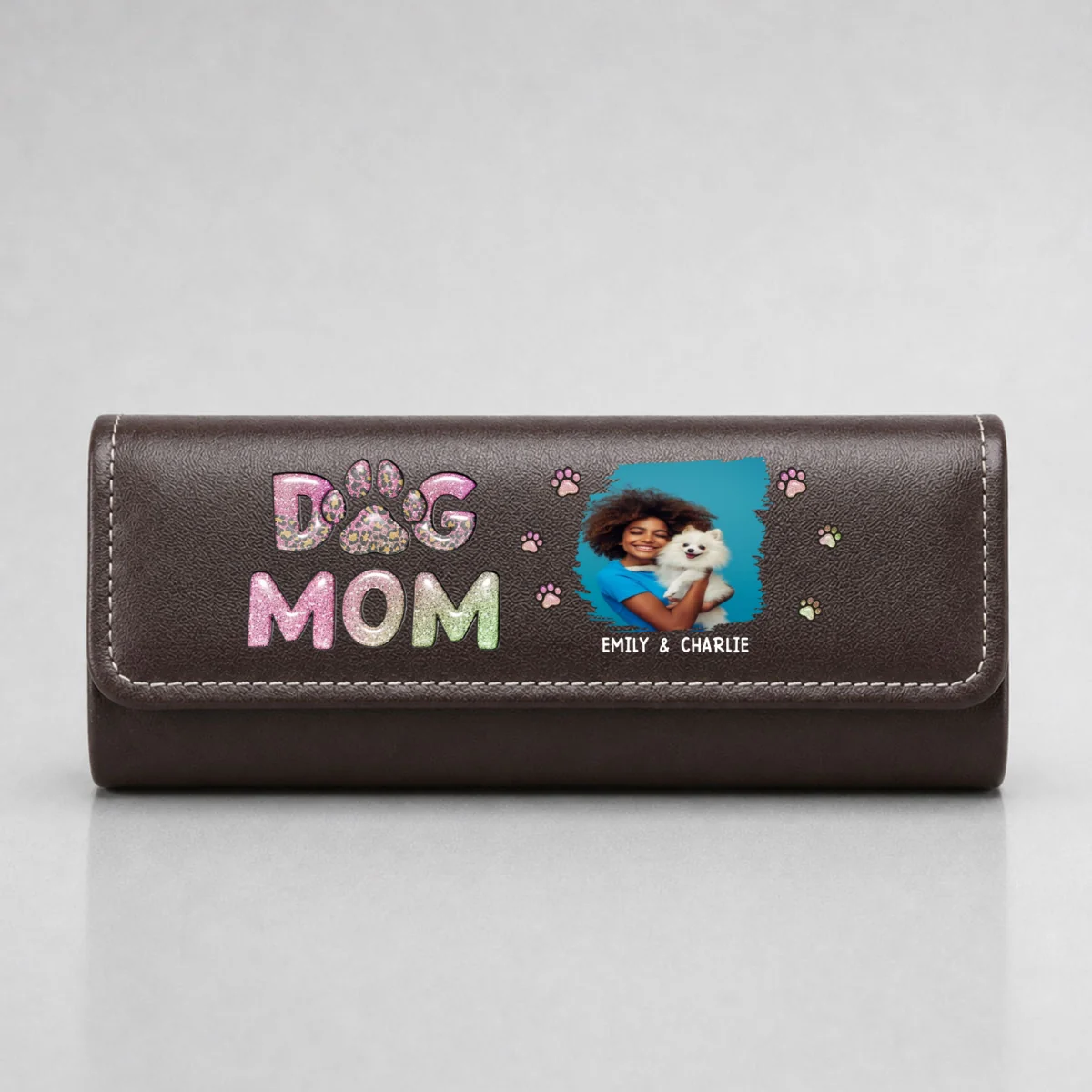 Dog Mom Lovely Chibi Photo- Personalized Custom Leather Eyeglass Case - Image 6