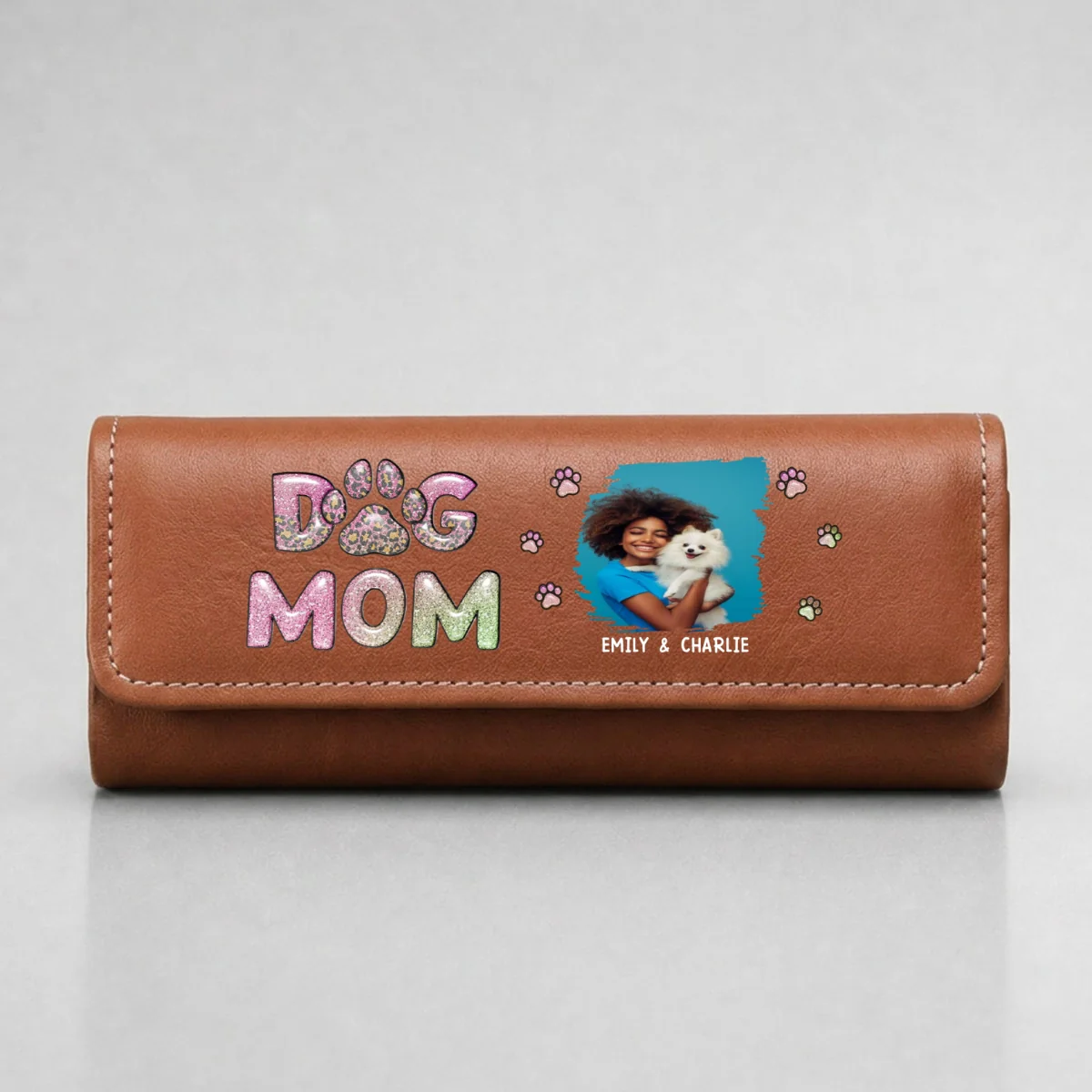 Dog Mom Lovely Chibi Photo- Personalized Custom Leather Eyeglass Case - Image 7