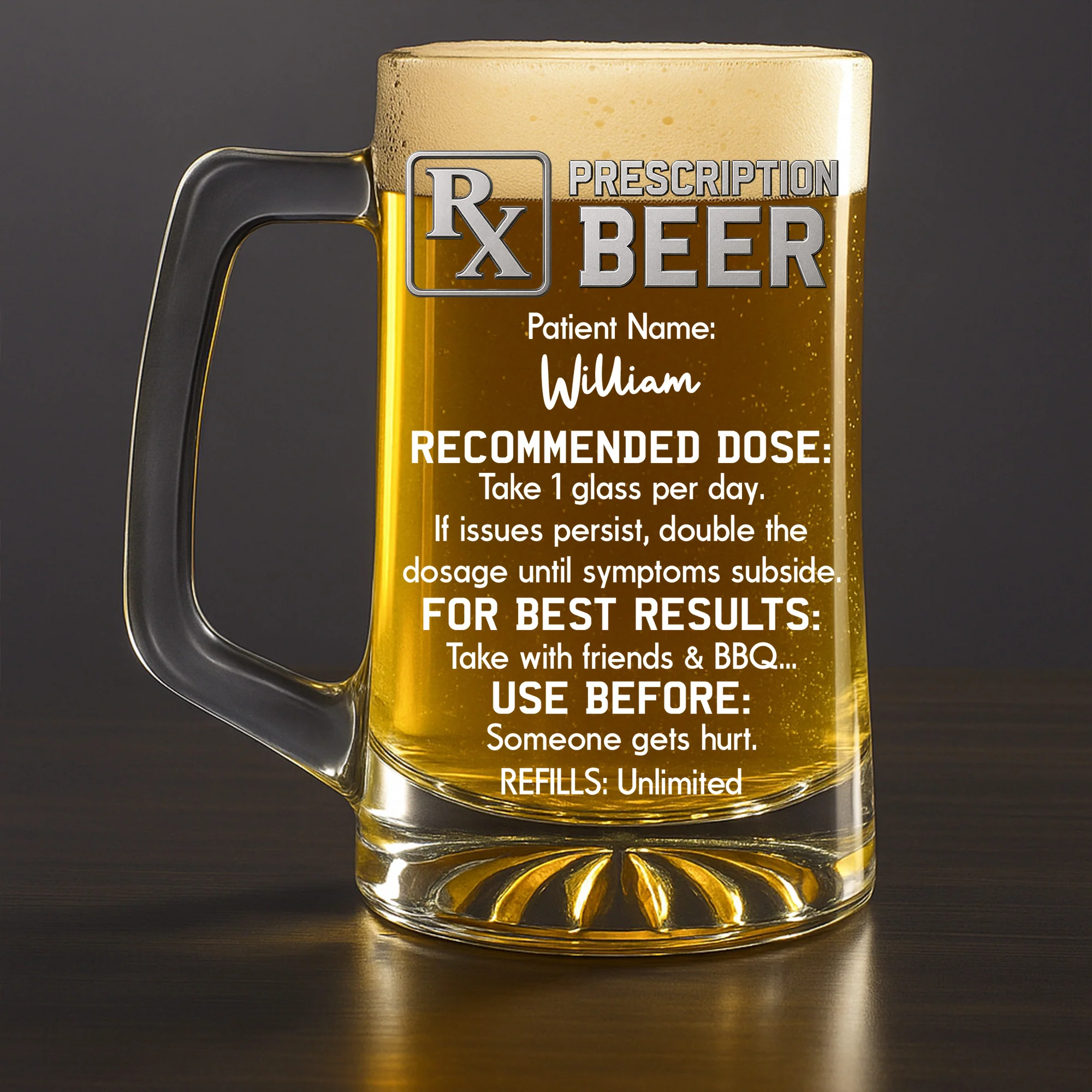 Double Dose If Needed - Personalized Custom Beer Glass With Handle - Image 3