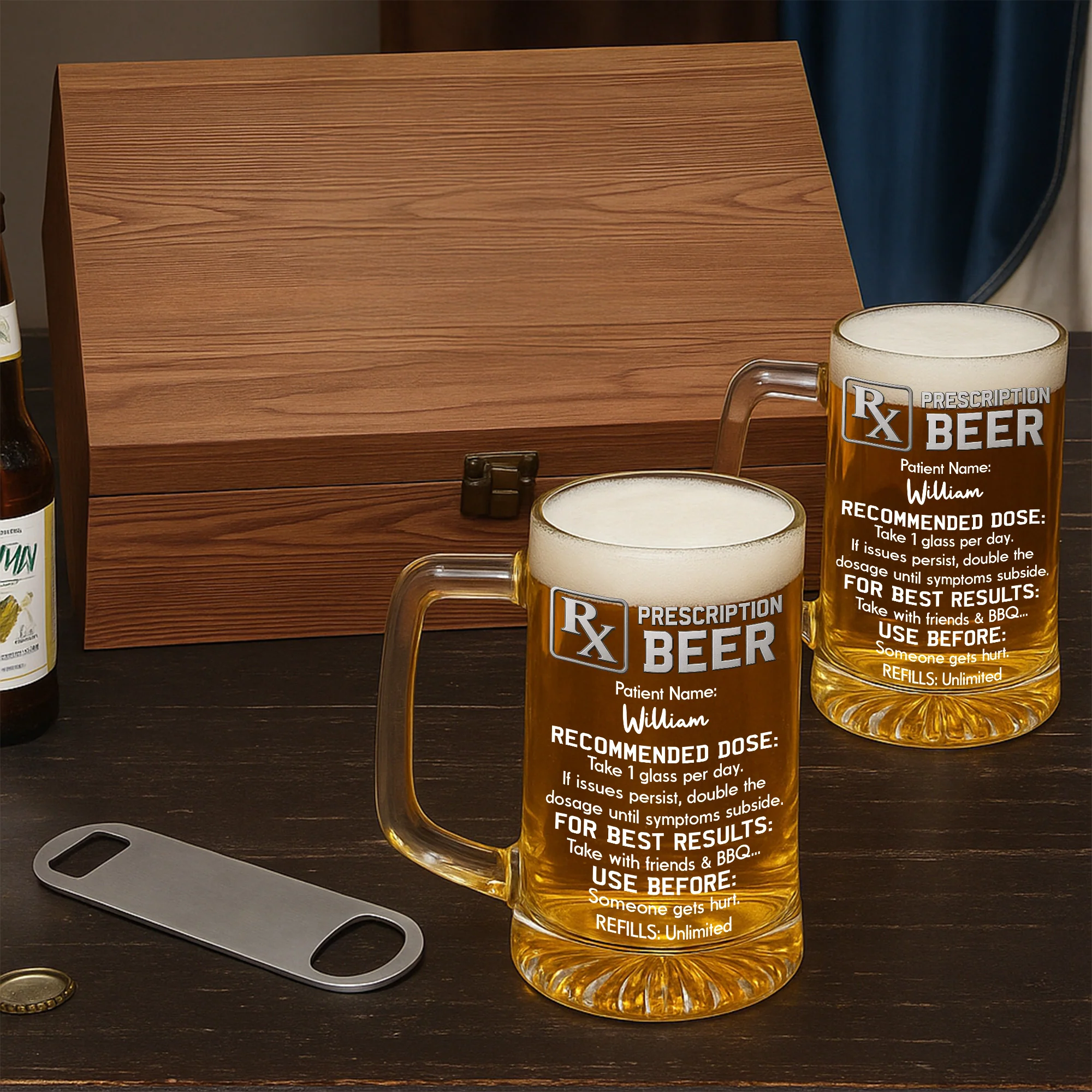 Double Dose If Needed - Personalized Custom Beer Glass With Handle - Image 4