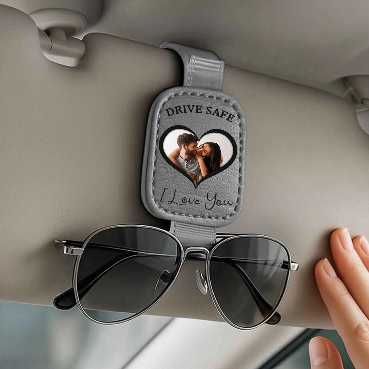 Drive Safe I Love You Couples - Personalized Custom Sunglasses Holder For Car Visor - Image 2